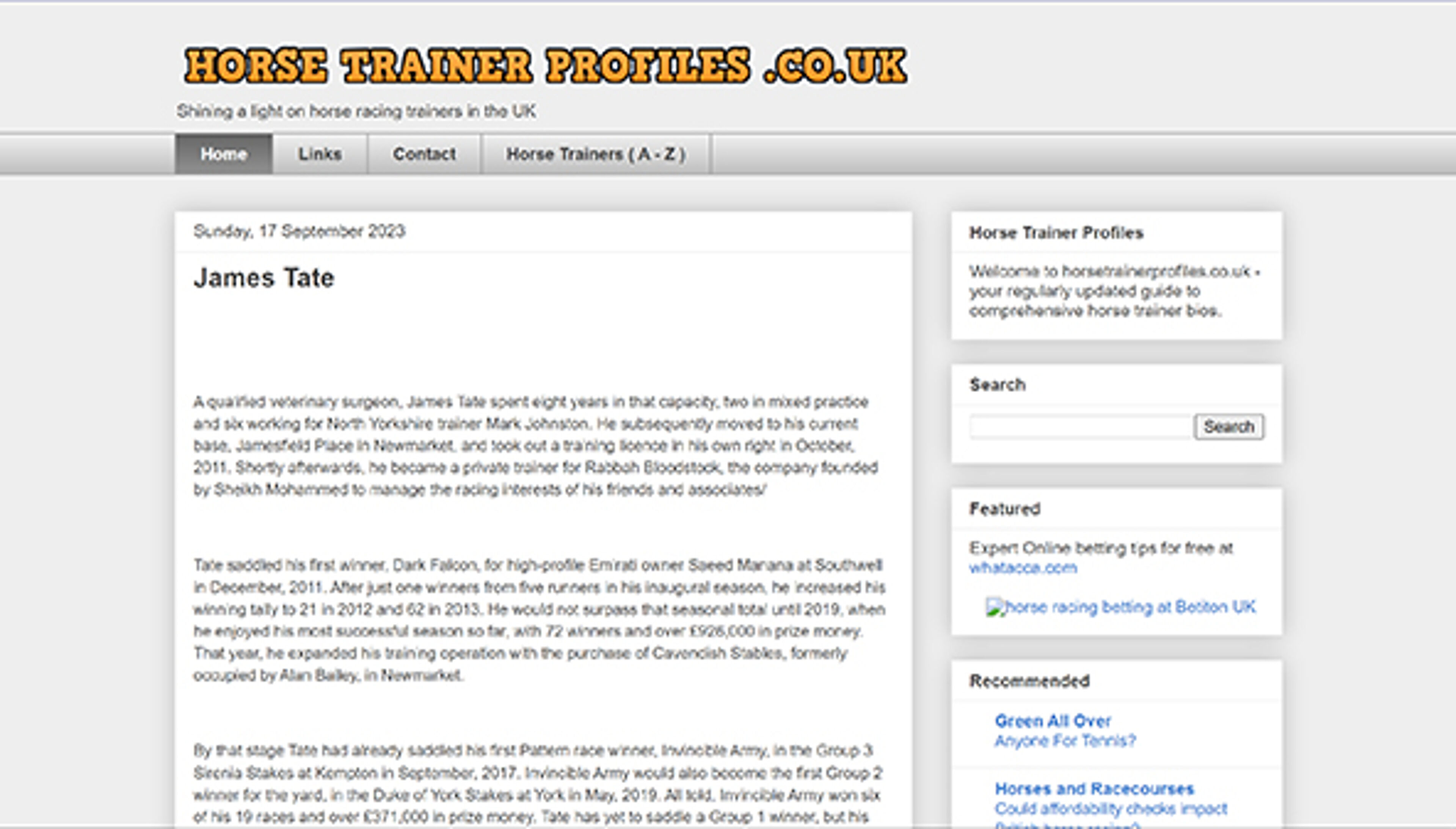 Profiler av hästtränare (horsetrainerprofiles.co.uk)