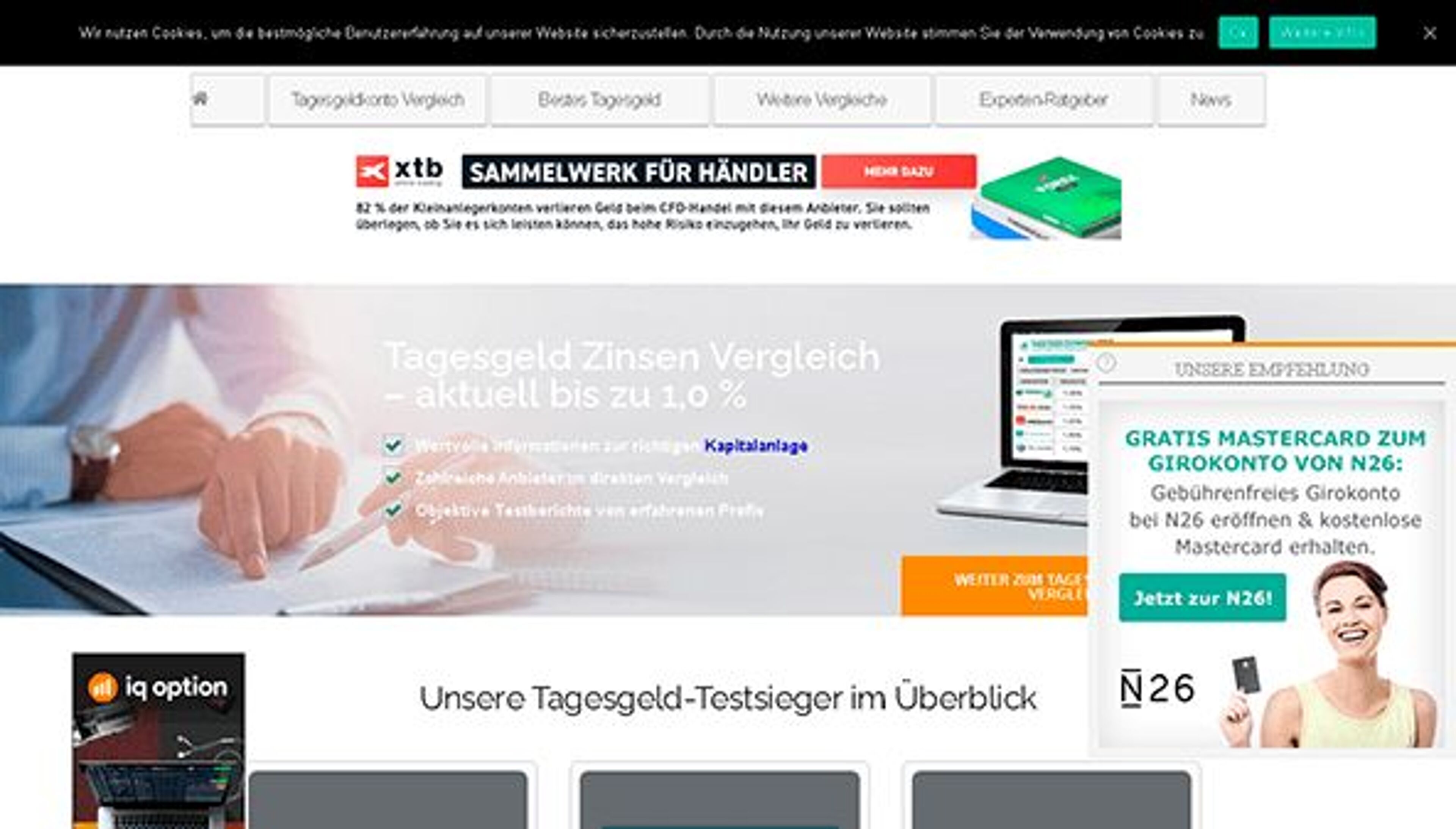 Сравнение процентов по звонку (tagesgeldzinsen.com)